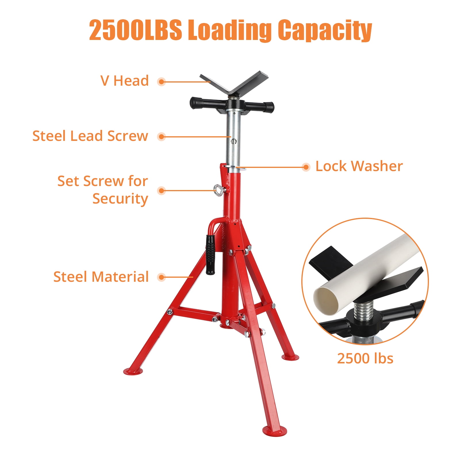 Towallmark V Head Pipe Stand, Adjustable Height 28\"-52\", Pipe Jack Stands 2500 lb. Load Capacity, Portable Folding Pipe Stands, Carbon Steel Body More Durable