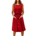 thumbnail image 1 of B91xZ Robes pour Femmes 2024 Invité de Mariage Sans Manches Col en V Boutonnée Ample Fluide à Étages Mini Robe avec Ceinture, Rouge L, 1 of 5