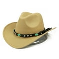 thumbnail image 6 of Besufy Women Jazz Hat,Rivet Roll up Wide Brim Western Cowboy Cowgirl Adult Sombrero Cap Camel, 6 of 7