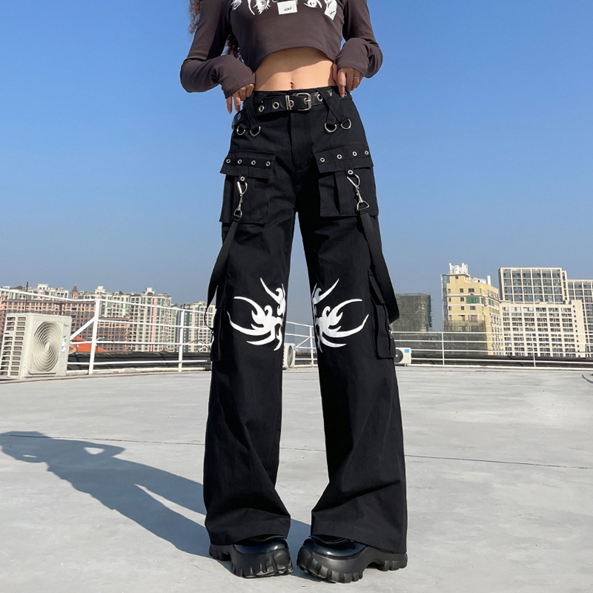 AMILIEe Women Cargo Pants Goth Baggy Jeans Wide Leg Gothic Pants Tripp Pants  Punk Hip Hop Pants 