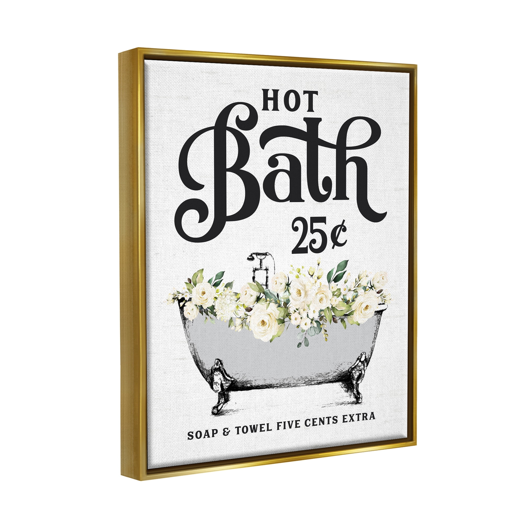 Stupell Industries Hot Bath Floral Tub Botanical & Floral Painting Gold Floater Framed Art Print Wall Art, 17 x 21