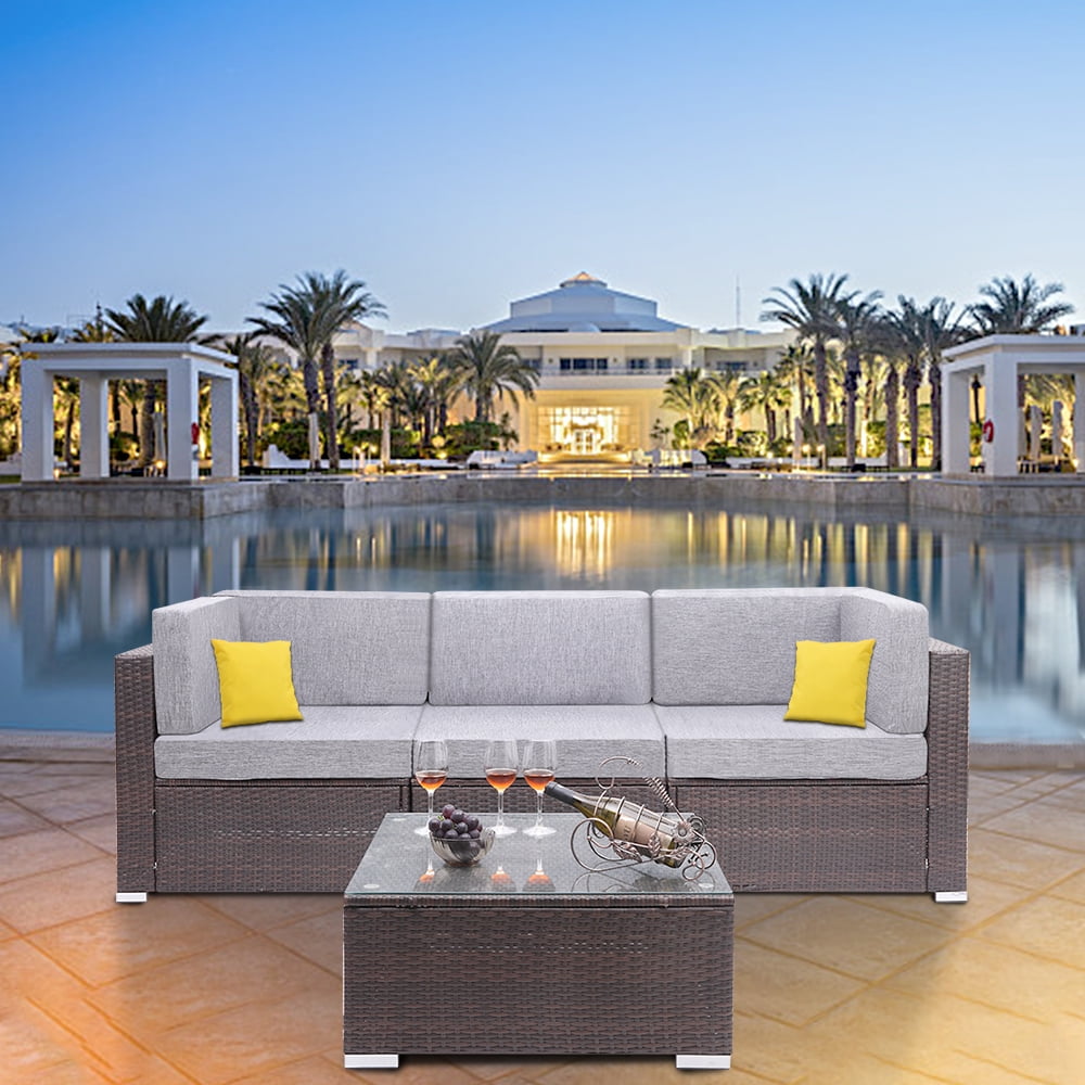 4Piece Modular Outdoor Patio Furniture Set, Wicker Sectional Sofas w