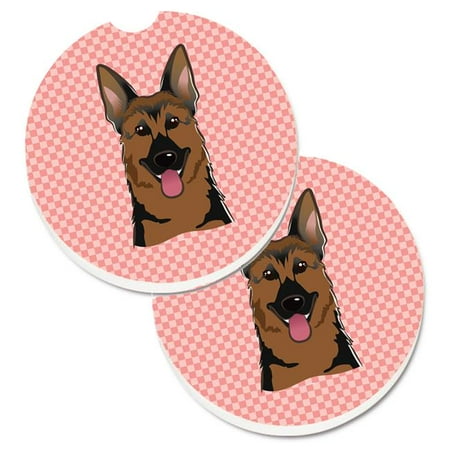 

Checkerboard Pink German Shepherd Set of 2 Cup Holder Car Coaster