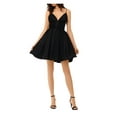 thumbnail image 3 of AQUA Womens Black Spaghetti Strap V Neck Short Cocktail Fit + Flare Dress 2, 3 of 3