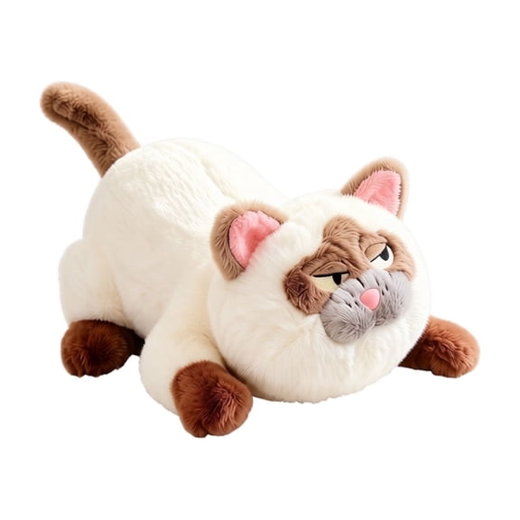 11.8in Cat Plush Toy, Fluffy Lying Siamese Kitty Stuffed Animal with Realistic Grumpy Expression Design for Home Decor and Collection Display
