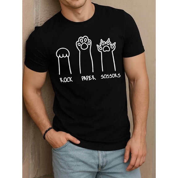 Greenink Rock Paper Scissors Cat Paws Tee Men's t shirts black top limited edition t shirts For summer Fall Unique Design Unisex Shirt Graphic Tee tshirts