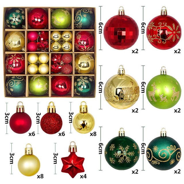 Venta caliente 44 unids/caja bolas de Navidad bolas de plástico de varios colores bolas de decoraciones navideñas