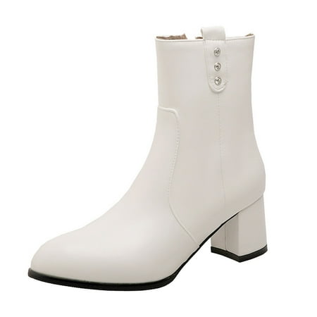 

Ketyyh-chn99 Ankle Boots for Women Dressy Fall Shoes for Women 2024 Women s Chunky High Heel Ankle Boots Close Toe Fall Heeled Booties Shoes White 9