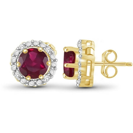 JewelersClub 2-1/2 Carat T.G.W. Ruby and White Diamond Accent 14kt Gold Over Silver Halo Earrings