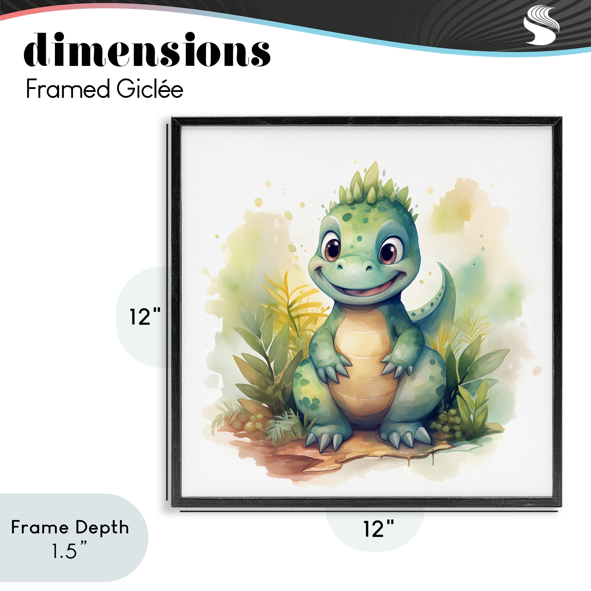 Stupell Industries Crafty Smiling Dinosaur Black Framed Giclee Art, design by Steve Hunziker