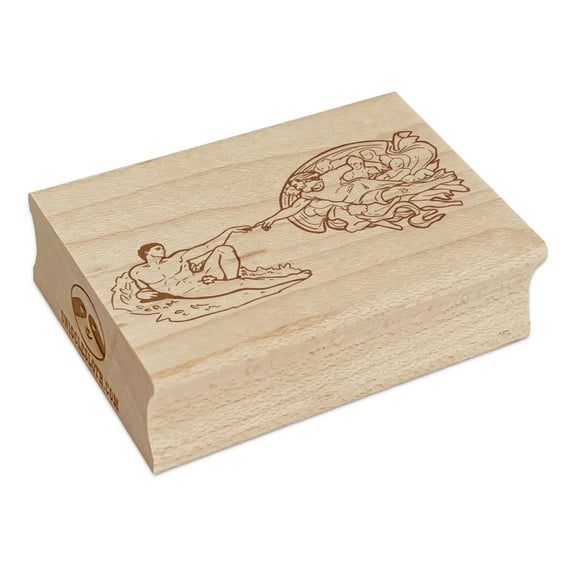 The Creation of Adam Michelangelo Painting Rectangle Rubber Stamp Stamping Scrapbooking Crafting - Small 1.7in