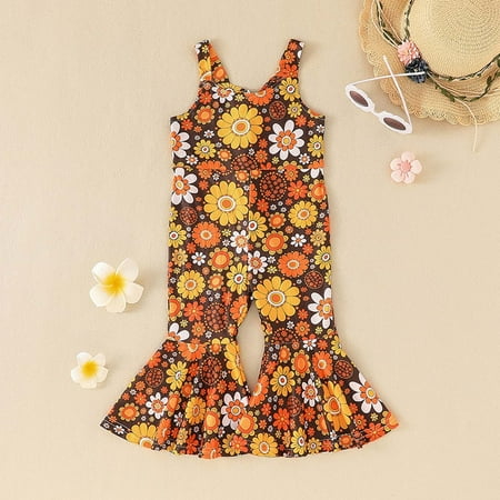 

DAETIROS Versatile Comfy Printing Romper Cute Summer Girls Trousers Brown