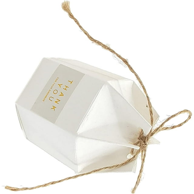YISITIAN 50Pcs Hexagonal Marble Wedding Candy Box for Guests, Elegant Mini Candy with Bow Ribbons Boxes, Baby Shower Birthday Decoration Bridal Favor, MultiPurpose Use, (White Paper) CJ919-11358