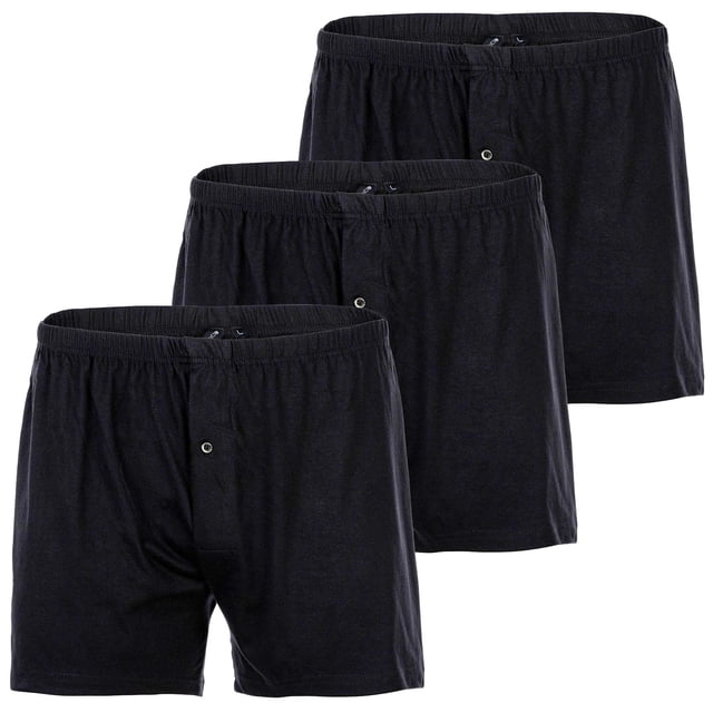 YOURBASICS Calzoncillos de punto para Hombre, paquete de 3 - algodón, abertura con botones, patrón, paquete múltiple Negro L (Large)