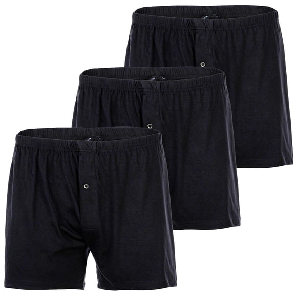 YOURBASICS Calzoncillos de punto para Hombre, paquete de 3 - algodón, abertura con botones, patrón, paquete múltiple Negro L (Large)