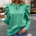 thumbnail image 6 of Womens Fall Tops Fashion Puff Long Sleeve Hoodie Shirts Casual Loose Solid Color Drawstring Sweatshirts for Outdoor Green L, 6 of 6