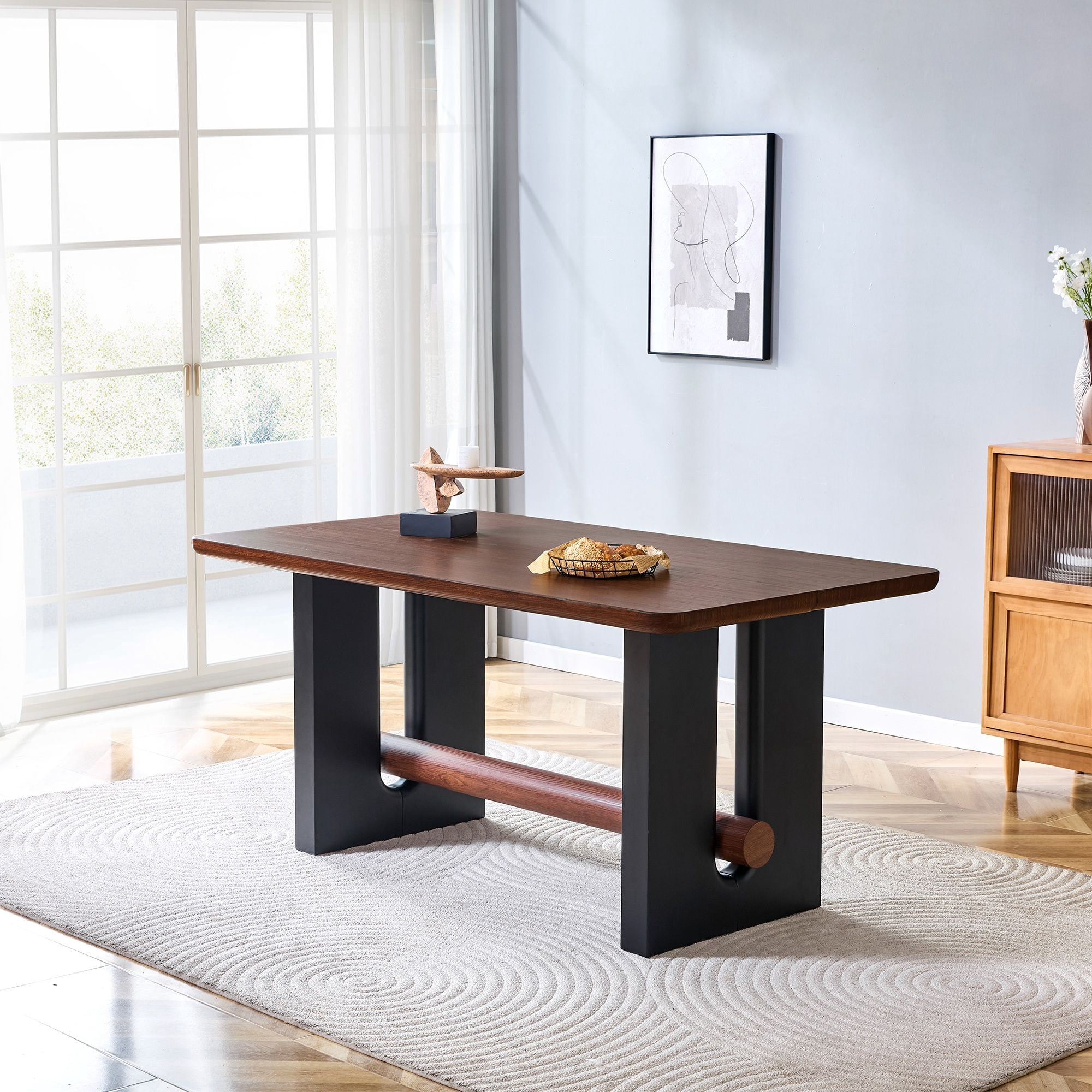 Alvantor 63" Walnut Black MDF Dining Table for Small Spaces