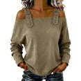 thumbnail image 2 of Umfun Women's Cold The Shoulder Top Long Sleeve Buckle Strap Blouse - Casual Loose Fit Tunic Shirt for Daily Wear, 2 of 8