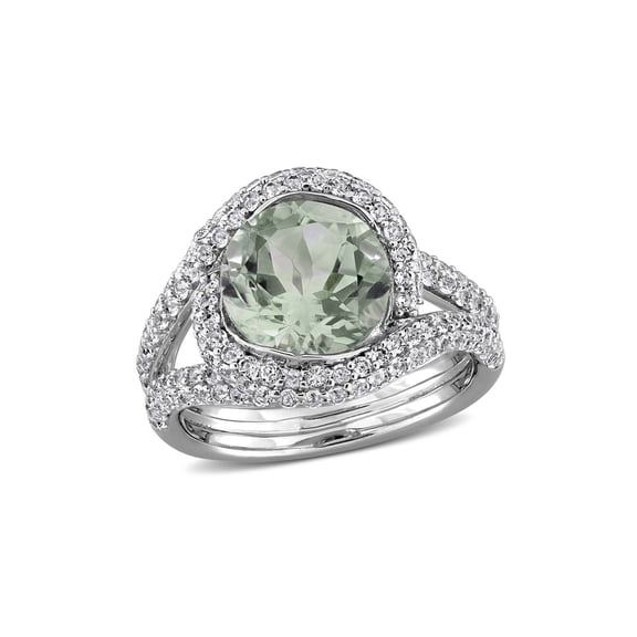 Gem & Harmony 4.79 Carat (Ctw) Green Quartz and White Topaz Ring Sterling Silver for Women