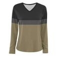 thumbnail image 3 of WREESH Womens Fashion Tunic Top V Neck Color Block Pullover Top Regular Fit Long Sleeve Tops Top Khaki, 3 of 3