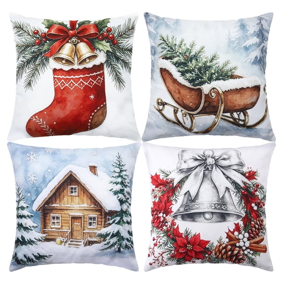 Armscye Christmas Pillow Covers Set of 4, 18x18 in Christmas Decorations Cushion Covers, Xmas Pillow Covers, Pillowcases Throw Pillow Covers for Sofa Couch Home Decor