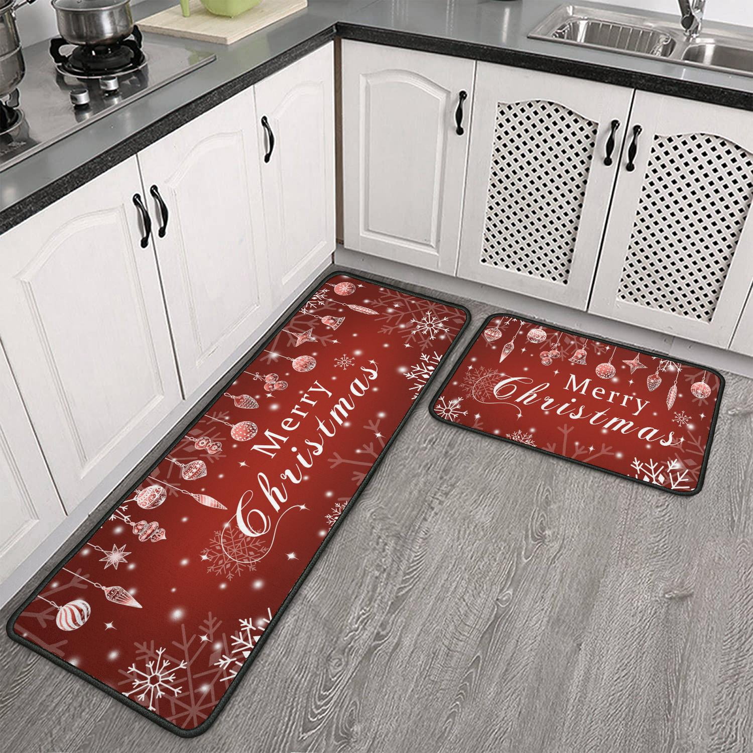 Merry Christmas Kitchen Rugs Set 2 Pieces NonSlip Kitchen Floor Rug