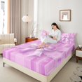 thumbnail image 4 of Manfei Kids Children Cartoon Ribbon Bow-Tie Twin Sheet Sets 3pcs,Love Heart Print Twin Fitted Sheet Microfiber,Geometric Stripes Breathable Flat Sheet,Breathable Home Decor, 4 of 7