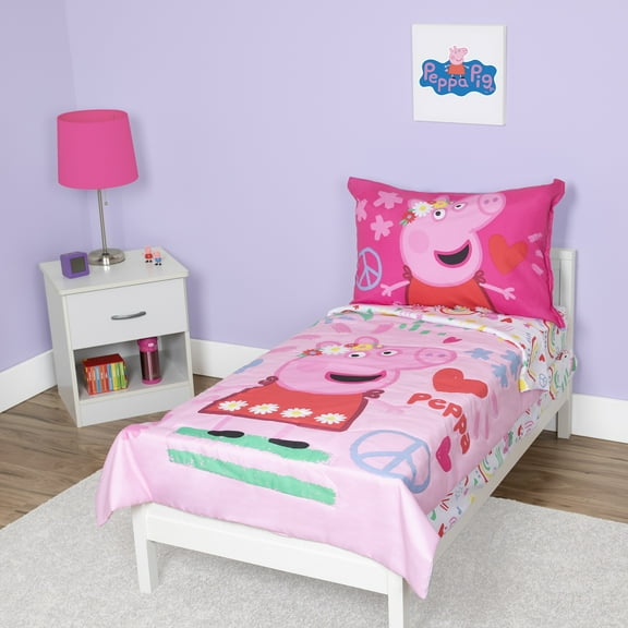 NoJo Peppa Pig Be Nice & Kind 4-Piece Toddler Bed Set, Toddler Girl