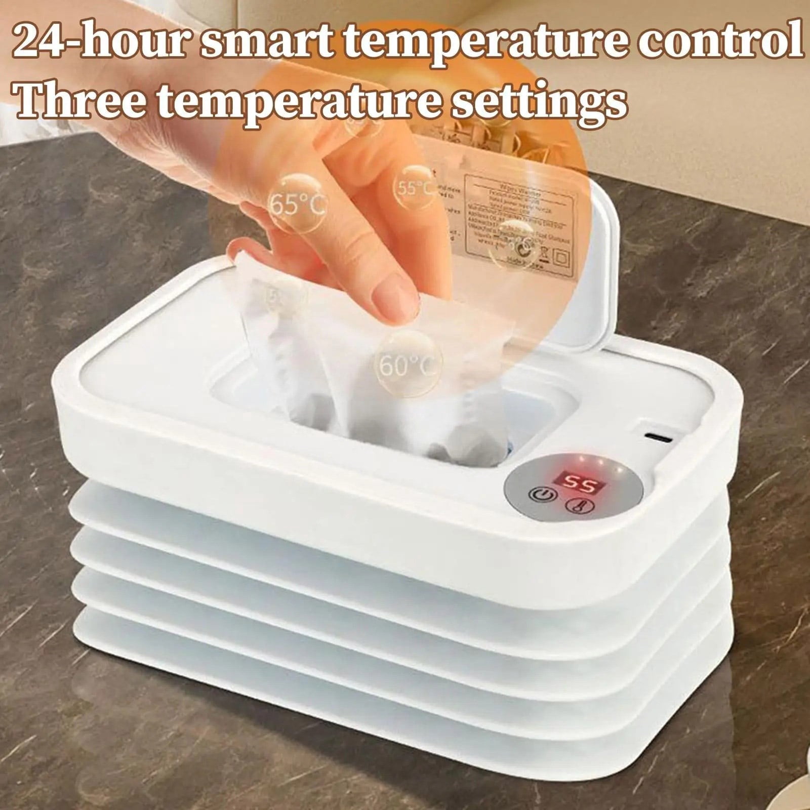 Baby Wipes Warmer Compact Foldable Design Triple Temperature Option Wet Wipes Heating Systems For Travel Convenience