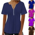 thumbnail image 3 of WREESH Women's Solid Color Henley Top Printed V-Neck Button Short Sleeve Blouse in Classic for Everyday Comfort Pink, 3 of 5