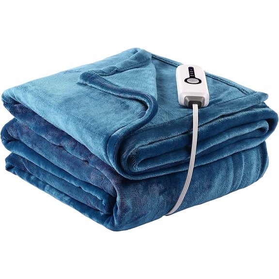 SUNNY HEAT Electric Heated Blanket 62" x 84" Twin Size Flannel -4 Heating Settings & 10 Hours Auto-off ETL Certification, Soft Machine Washable-Teal