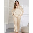 thumbnail image 3 of SWSMCLT Women's Button Pajama Set Breathable Elastic Band Cigarette Long Sleeve Nightwear Comfy Lounge Set Golden Medium, 3 of 5