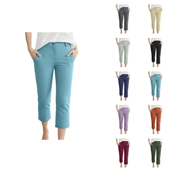 Capri Pants for Women 2025 Summer High Waisted Straight Leg Linen Casual Capris with Pockets Womens Cropped Pants