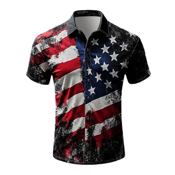 Mens Shirts 4th of July Patriotic Print Short Sleeve Shirt – Graphic Independence Day Tee Top Casual Wear