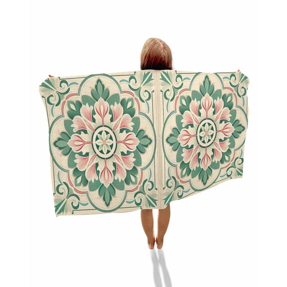 Pink Green Flower Beach Towels Oversized Super Absorbent, Elegant Spring Floral Abstract Art Lightweight Bath Towel Quick Dry Sets For Bathroom/Pool/Rv Camping/Beach Play/Gym Room/Picnic 23"x47"