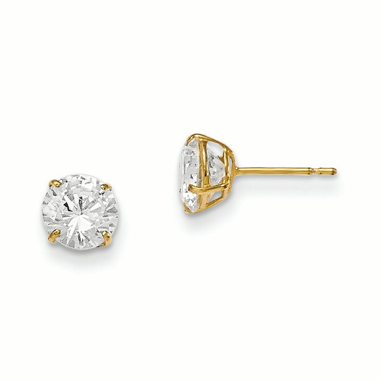 14k Solid Yellow Gold 6mm Round Cubic Zirconia Basket Set Stud Earrings