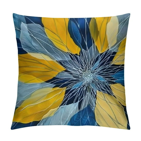 Creowell Navy Blue Yellow Pillow Covers Yellow Gray Dahlia Floral Geometric Pillow Cases Elegant Geometry Flower Throw Pillows Spring Summer Home Decor for Couch Room Bed Cushion Outdoor
