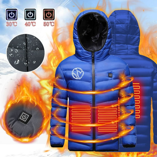 LSLJS Kids Heated Jacket, USB Intelligent Constant Temperature Heated Windproof Plus Size Coat for Children Winter 3 Heated Jacket Coat, Baby Boys' Outerwear Jackets