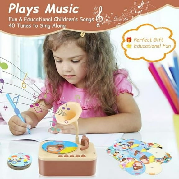 Kids Record Player, Kids Phonograph with 99 Cards, Story Telling & Songs & DIY Record, Toddler Music Toys Ideal for Boys Girls 3 4 5 Year Old
