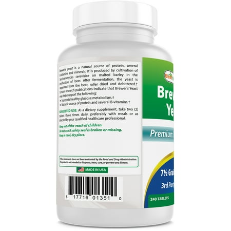 Best Naturals Brewers Yeast 7-1/2 Grains with vitamin B1, Vitamin B2 and Niacin,500 mg,240 Tablets
