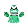 thumbnail image 3 of Xnihocha Girls Classic Cheerleading Team Uniform Mesh Splice Crop Top with Pleated Boxer Skirts Rooter Stage Suit Green 14, 3 of 7