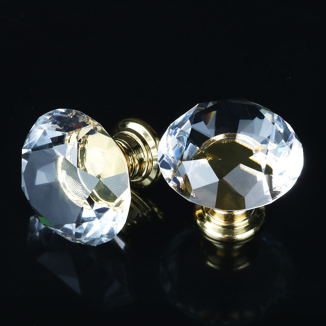 Unique Bargains 1.18" Crystal Glass Cabinet Knob Polished Chrome
