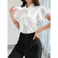 thumbnail image 2 of Women'S Tie Neck Blouse Ruffle Cap Sleeve Elegant Work Office Shirt Tops White XL, 2 of 6