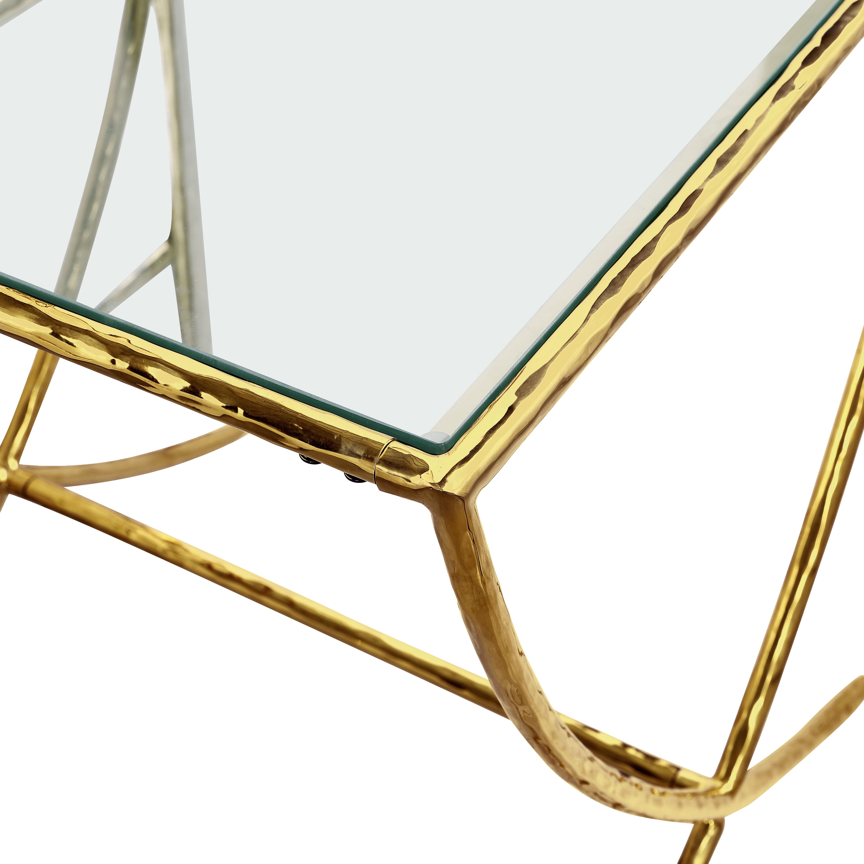 Furniture of America Zayen Modern Stainless Steel End Table with Tempered Glass Top, Gold