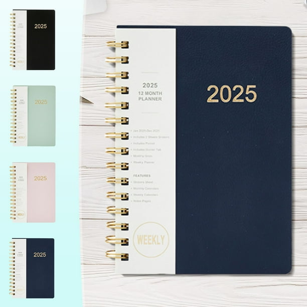 Fiudx Cuaderno con Calendario Inglés 2025, Tamaño A5, 88 Hojas, Papel de Doble Cara, Encuadernación En Espiral, Diseño Elegante y Práctico, Ideal para Uso Diario de Estudiantes y Profesionales, Ideal