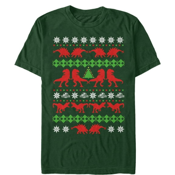 Men's Jurassic World Ugly Christmas T.Rex Graphic Tee Dark Green Medium