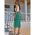 thumbnail image 6 of Womens Casual Slit Denim Midi Jean Skirt Stretch High Waist Frayed Button Up Green Green L, 6 of 7