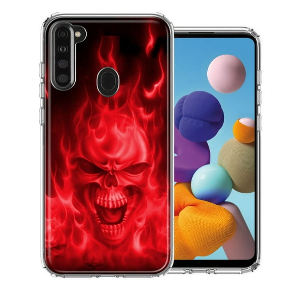 MUNDAZE For Samsung A21 Red Flaming Skull Design Double Layer Phone Case Cover