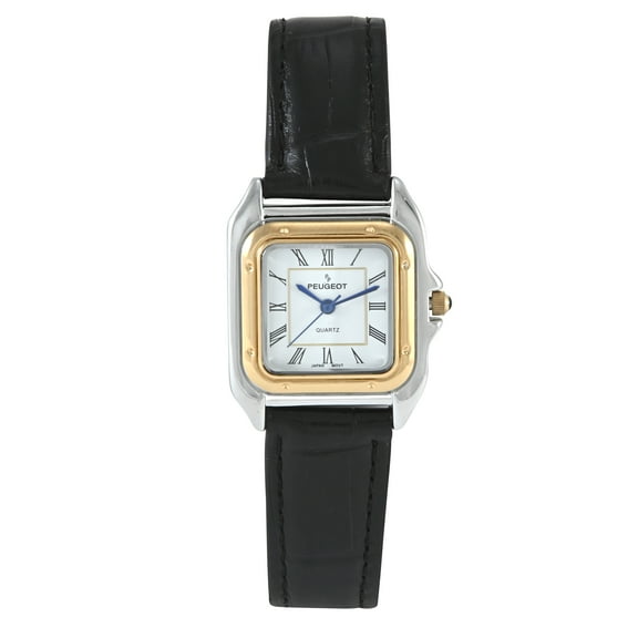 Peugeot Women's Watch 36mm Square Tank Shape Black Leather Strap Watch