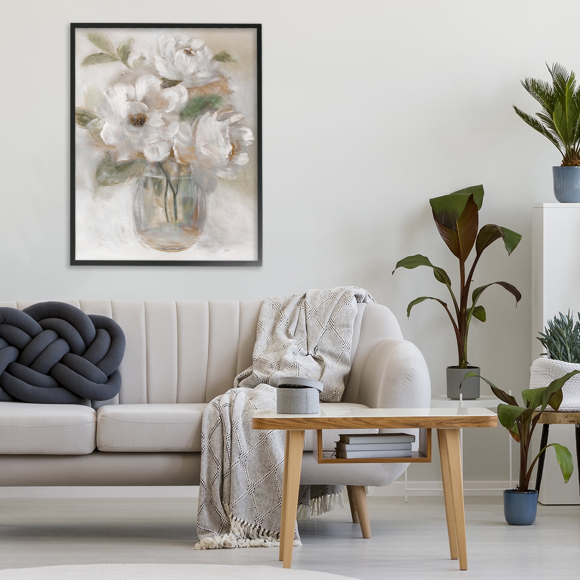 Stupell Industries Brushed Neutrals Bouquet Black Framed Giclee Art, design by Nan